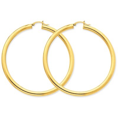 Polished 4mm x 65mm Tube Hoop Earrings 10k Gold 10T955, MPN: 10T955, 883957896410