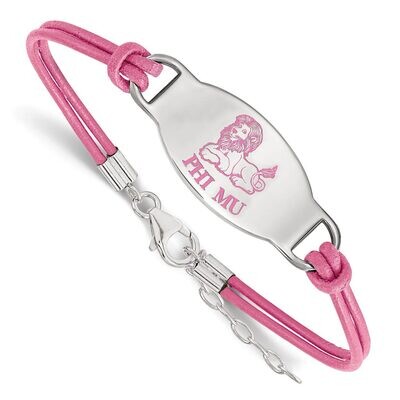 Phi Mu Enameled Oval Leather Bracelet Sterling Silver SS018PHM-7, MPN: SS018PHM-7, 886774602806