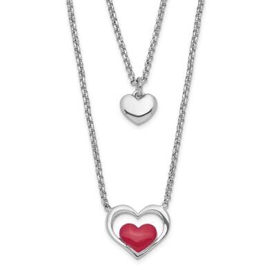 Enamel Heart 2-Strand with 1 Inch Extender Necklace 16 Inch Sterling Silver Rhodium-Plated QG6021-1…