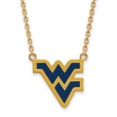 West Virginia University Large Enamel Pendant with Chain Necklace Gold-plated Silver GP071WVU-18, M…