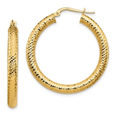 Leslie&#39;s 4x25 Hoop Earrings 14k Gold Diamond-cut Round HB-LE1728, MPN: LE1728, 883957814834