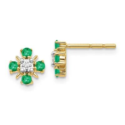 Emerald &amp; Diamond Post Earrings 14k Gold EM5616-EM-001-YA, MPN: EM5616-EM-001-YA, 883957484808