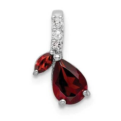 .93T.W. Garnet &amp; White Topaz Pendant Sterling Silver Rhodium-Plated QP5708GA, MPN: QP5708GA,