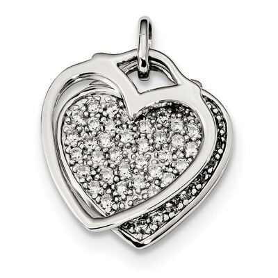 CZ Diamond Two Piece Heart Pendant Sterling Silver Rhodium-plated QP4925, MPN: QP4925, 883957951089