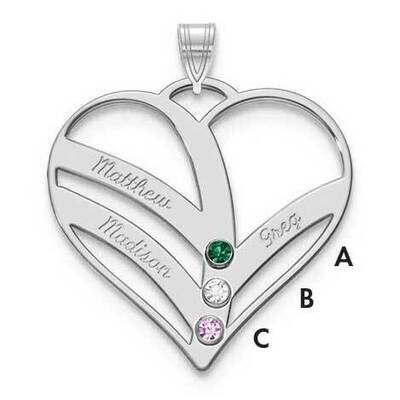 14KY Bezels 3 Names &amp; Birthstones Mothers Heart Charm 14k White Gold XNA865/3W, MPN: XNA865/3W,