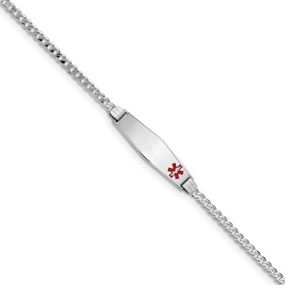 7 Inch Medical Soft Diamond Shape Red Enamel Flat Curb Link ID Bracelet 14k white Gold XM586FCW-7, …