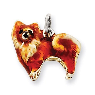 Small Pomeranian Charm Sterling Silver Enameled QC6416, MPN: QC6416, 886774373379