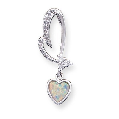Opal and Diamond Heart Pendant Sterling Silver QP785, MPN: QP785, 191101280313