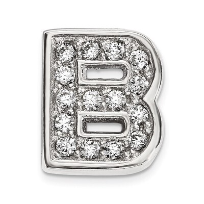 CZ Letter B Slide Charm Sterling Silver Rhodium-plated QC9010B, MPN: QC9010B, 886774648880