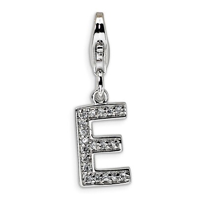 Letter E Charm Sterling Silver Synthetic Diamond QCC105E by Amore La Vita, MPN: QCC105E, 8839573303…