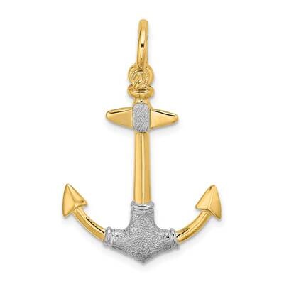 3-D Textured Anchor with Shackle Bail Charm 14k Gold Rhodium K9028, MPN: K9028, 63721818569