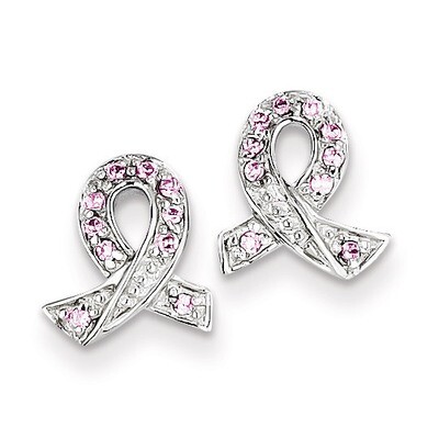 Pink Diamond Ribbon Earrings Sterling Silver QE3115, MPN: QE3115, 886774553702
