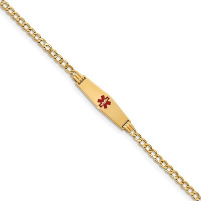 8 Inch Medical Soft Diamond Shape Red Enamel ID with Semi-Solid Cuban Bracelet 14k Gold XM557CC-8, …