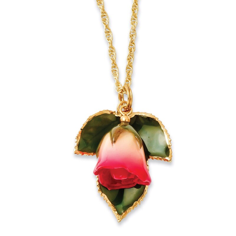 White Pink Rose Necklace with Gold-tone Chain Lacquer Dipped BF2000-20, MPN: BF2000-20, 810391017576