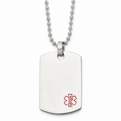 Dog Tag Medical Pendant Necklace Stainless Steel SRN899-24 by Chisel, MPN: SRN899-24, 886774277257