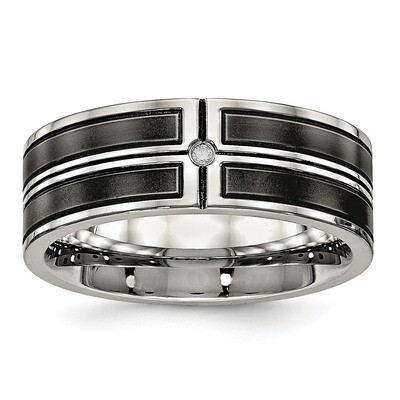 Black IP Plated CZ Diamond Band Stainless Steel Brushed and Polished SR549, MPN: SR549, 191101556074