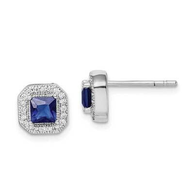 Blue &amp; Clear CZ Diamond Post Earrings Sterling Silver Rhodium Plated QE14470SEP, MPN: QE14470SEP, 8…