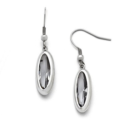 Polished Glass Oval Shepherd Hook Dangle Earrings - Stainless Steel SRE745 by Chisel, MPN: SRE745, …