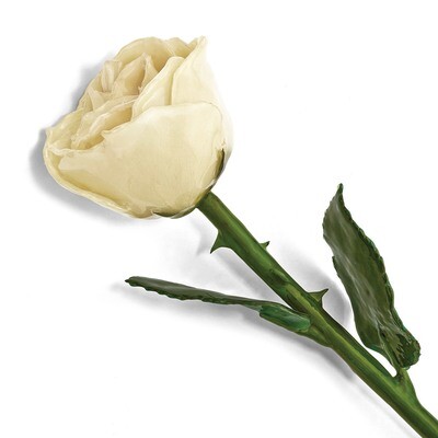 Lacquer Dipped Natural White Rose with Green Leaves &amp; Stem GM13073, MPN: GM13073, 812465020529