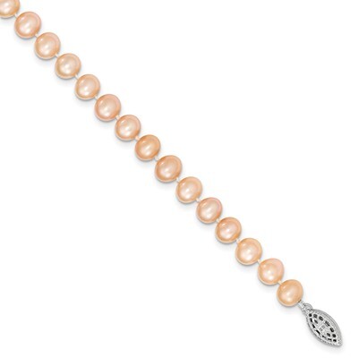 6-7mm Pink Cultured Freshwater Pearl Necklace 24 Inch Sterling Silver Rhodium-plated QH5166-24, MPN…
