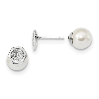 CZ Diamond &amp; Mother of Pearl Front &amp; Back Earrings Sterling Silver Rhodium-plated QE13876, MPN: QE1…