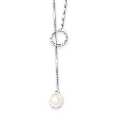 7-8mm White Cultured Freshwater Pearl Toggle Necklace 19.5 Inch Sterling Silver Rhodium-plated QG41…