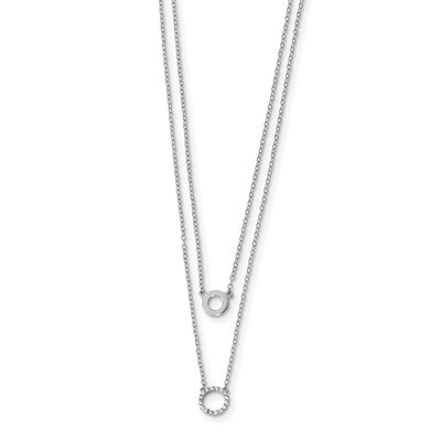 CZ Diamond Circles with 2 inch Extender Necklace 15 Inch Sterling Silver Rhodium-plated QG4430-15, …