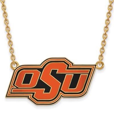 Oklahoma State University Large Enamel Pendant with Chain Necklace Gold-plated Silver GP065OKS-18, …