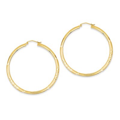 Satin &amp; Diamond-cut 3mm Round Hoop Earrings 14k Gold TC295, MPN: TC295, 883957289656
