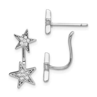 Cz Star Front &amp; Back Post Earrings Sterling Silver Rhodium-plated QE15220, MPN: QE15220, 1911019220…