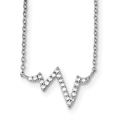 CZ Diamond Fancy with 2 inch Extender Necklace 16 Inch Sterling Silver Rhodium-plated QG3694-16, MP…