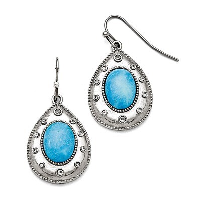 Polished Imitation Turquoise and Synthetic Diamond Shepherd Hook Earrings - Stainless Steel SRE751 …