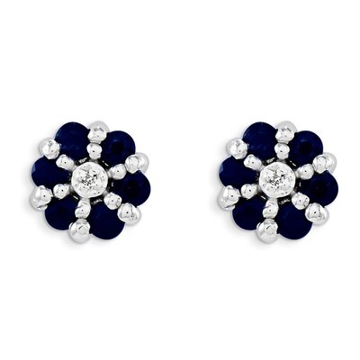 Sapphire &amp; Diamond Post Earrings Sterling Silver Rhodium QDX317, MPN: QDX317, 883957313962