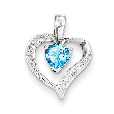 Heart Swiss Blue Topaz &amp; Diamond Heart Pendant Sterling Silver QDX556, MPN: QDX556, 883957479729