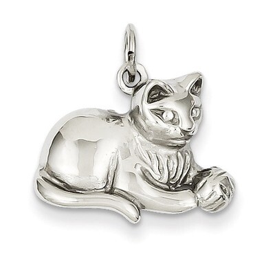 Diamond-cut Satin Open-Backed Cat Charm 14k White Gold D1319, MPN: D1319, 883957898636
