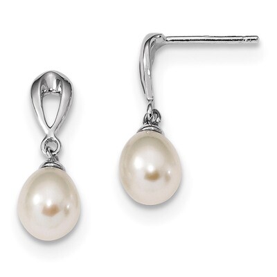 7-8mm White Cultured Freshwater Pearl Post Dangle Earrings Sterling Silver Rhodium-plated QE13861, …