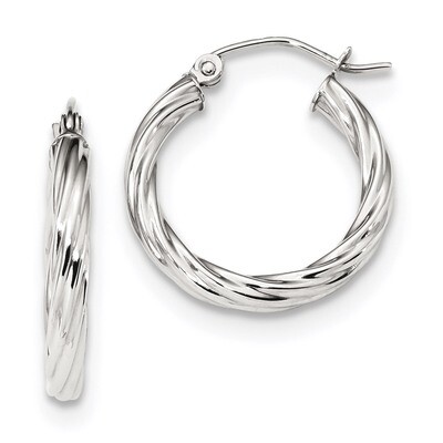 Polished 3mm Twisted Hoop Earrings 10k White Gold 10TC385, MPN: 10TC385, 191101344077