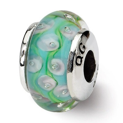 Green Blue Hand-blown Glass Bead - Sterling Silver QRS910, MPN: QRS910, 883957729169