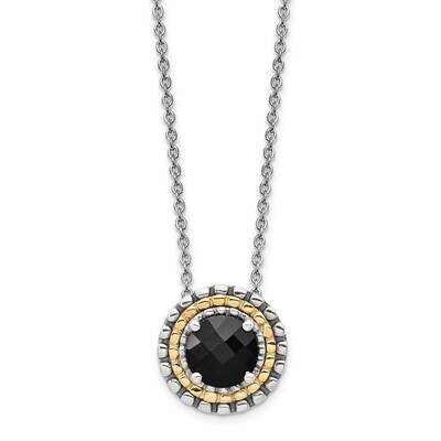 Onyx Round Chain Slide Necklace Sterling Silver with 14k Gold Accent QTC1540, MPN: QTC1540, 8839571…