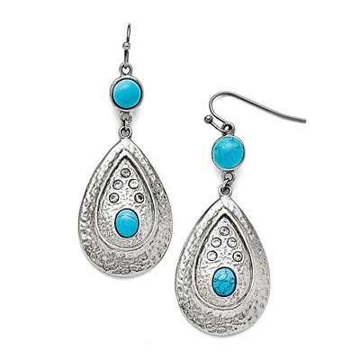 Polished Hammered Imitation Turquoise Synthetic Diamond Earrings - Stainless Steel SRE761 by Chisel…