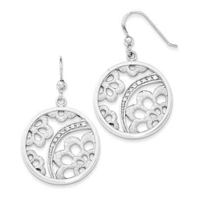 CZ Floral Round Dangle Earrings Sterling Silver Rhodium-Plated QE12122, MPN: QE12122, 191101676444