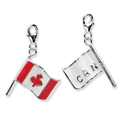 3-D Enameled Canadian FlagCharm Sterling Silver QCC559 by Amore La Vita, MPN: QCC559, 883957335117