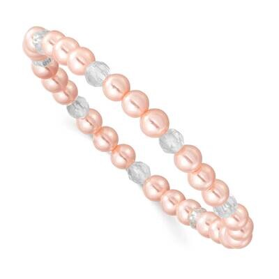 4mm Pink Imitation Shell Pearl with Crystal Stretch Bracelet with Pink Pouch GM18040, MPN: GM18040,