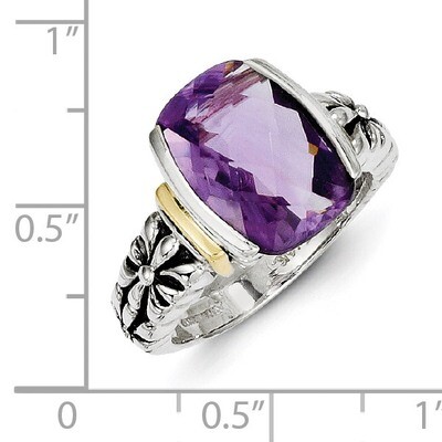 Amethyst Cushion-cut Ring Sterling Silver &amp; 14k Gold QTC41, MPN: QTC41, 742323128893