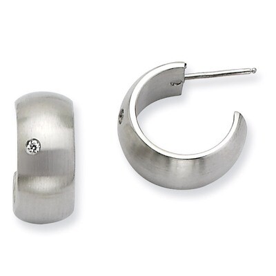 Synthetic Diamond Brushed J Post Hoop Earrings - Stainless Steel SRE397 by Chisel, MPN: SRE397, 886…