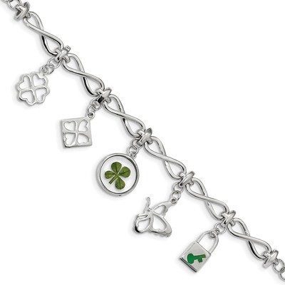 Clover Epoxy Enamel with 10.5 inch Extender Bracelet 6 Inch Sterling Silver Platinum-plated QG4637-…
