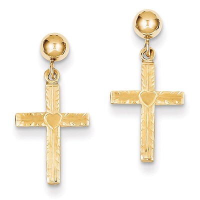 Satin Cross Dangle Earrings 14k Gold Polished REL173, MPN: REL173, 886774285146