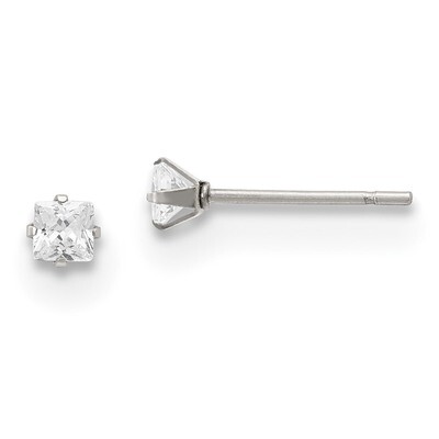 3mm Square Diamond CZ Stud Post Earrings Stainless Steel Polished SRE1099 by Chisel, MPN: SRE1099, …