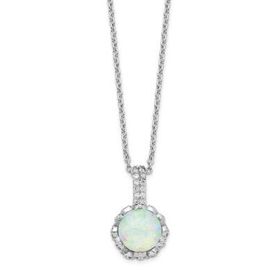 CZ Diamond &amp; Lab Created White Opal 18.5 Inch Necklace Sterling Silver Rhodium-plated QCM1391-18.5,…