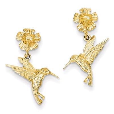 Hummingbird Dangles from Flower Post Earrings 14k Gold TC624, MPN: TC624, 637218042258